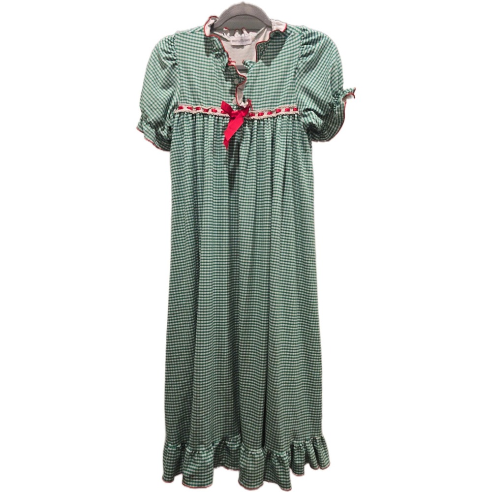 Only Little Once Green Gingham Ruffle Nightgown Christmas Holiday Sleep sz 10-12
